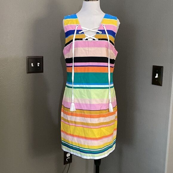 Tracy Reese x Anthropologie Coastal Shift Dress Striped Rainbow - Picture 3 of 13